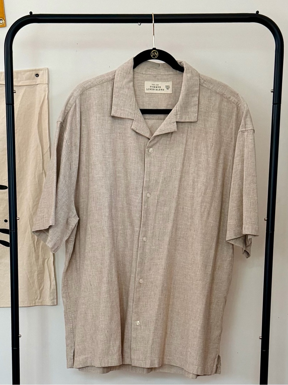 Abercrombie & Fitch Beige Short-Sleeve Linen-Blend Camp Shirt